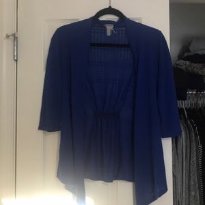 blue 3/4 length sleeve cardigan